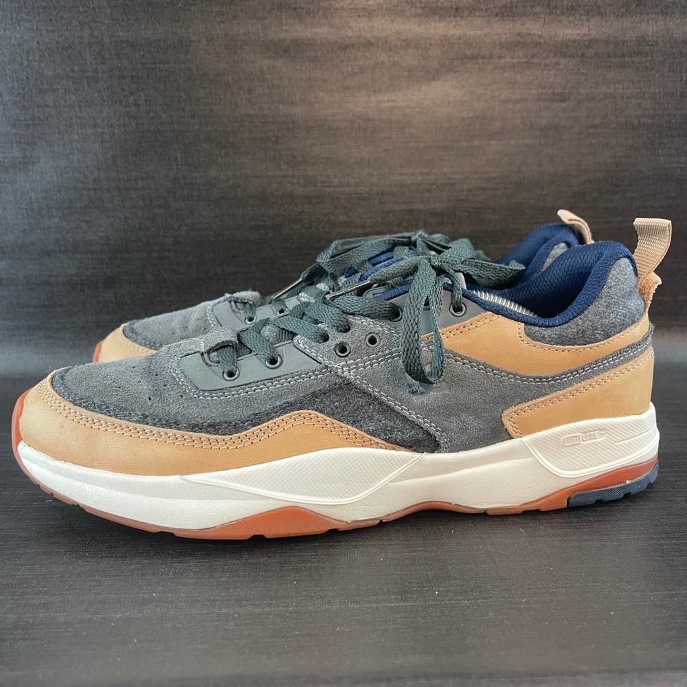 DC E Tribeka Men's size 10.5‎ Dark Gray Tan Leather Skate Causal Shoes